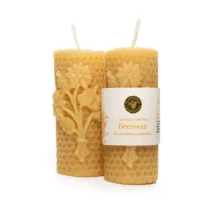 Pure Beeswax Candles Small Round Flowers (2 Pack)